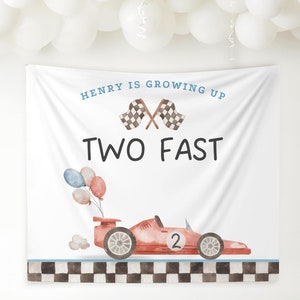 Two Fast Birthday Personalized Banner 2nd Birthday Racecar Party Decor Photo Backdrop Racing Custom Banner Two Fast Two Curious Wall Decor