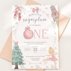 Editable Christmas Nutcracker Birthday Invitation Sugar Plum Fairy Christmas Invitation Christmas Birthday Invitation Winter Invite Pink Bow