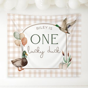 One Lucky Duck Birthday Personalized Banner 1st Birthday Lucky Duck Party Decor Photo Backdrop Duck Custom Banner First Birthday Ideas