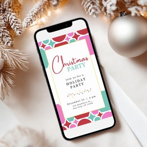 Roze kerstfeest Evite Digital Friendsmas-feestje uitnodigen Feestdag uitnodigen Bewerkbare sjabloon Modern kerstfeest werkfeest