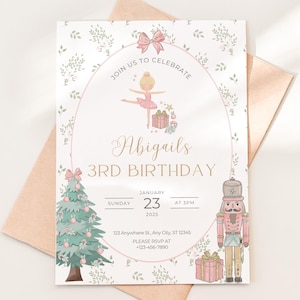 Nutcracker Birthday Invitation Sugar Plum Fairy Nutcracker Party Invite Winter Birthday Christmas Birthday Holiday Ballerina theme