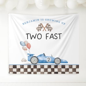 Two Fast Birthday Personalized Banner 2nd Birthday Racecar Party Decor Photo Backdrop Racing Custom Banner Two Fast Two Curious Wall Decor