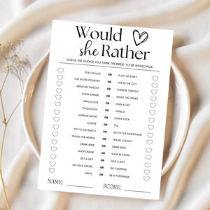 Would She Rather Bridal Shower Game Would Bride Rather Who Knows The Bride Best Would She Rather Card Editable Template Girls Night out game