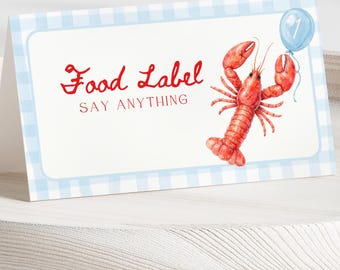 Pinch Me I'm One Boy Birthday Buffet Labels Lobster Broil 1st Birthday Place Card Nautical Low Country Crawfish Boil Food Label Summer Bday