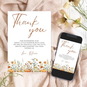 Carte de remerciement petite citrouille baby shower Carte de remerciement citrouille Baby shower petite citrouille automne Baby shower invitation neutre baby shower