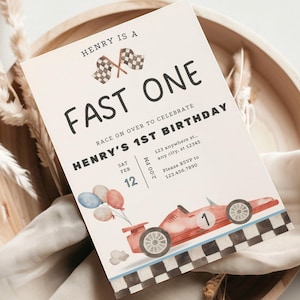 Fast One Birthday Invitation Racecar First Birthday Invite Fast One Birthday Decor First Birthday Invite Boy Car Racing Car Birthday