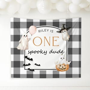 Banner personalizado de aniversário de um cara assustador, decoração de festa de primeiro aniversário, primeiro dia de amor, cenário fotográfico, banner fantasma, Halloween, primeiro aniversário