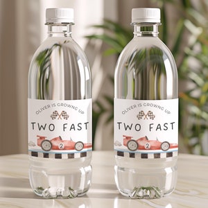 Two Fast Birthday Party Water Bottle Label Editable Drink Label Digital Download Canva Race car 2nd Birthday Party Racing Birthday decor
