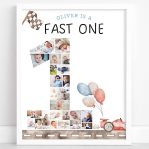 Affiche d'étape importante rapide un anniversaire, voiture de course modifiable, affiche d'étape importante du 1er anniversaire, tableau photo de première année, voiture de course, décoration d'anniversaire