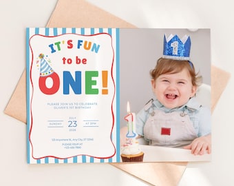 Its Fun to be One Birthday Invitation Fun to be One Invite One is Fun First Birthday Colorful 1st Birthday Template Digital Download
