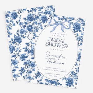 Chinoiserie Bridal Shower Invitation Toile Bridal Shower Vintage Floral Chinoiserie Invite Something blue before I do bridal brunch Blue Bow