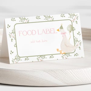 Silly Goose 1st Birthday Buffet Labels Goose 1st Birthday Place Cards First Birthday Food Labels One Lucky Duck Birthday Goose Baby Shower