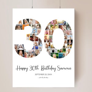 30th Birthday Poster 30th Birthday Photo Collage Template 30th birthday decorations for her 30th Birthday Gift Custom Gift for Her thirty