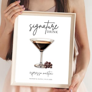 Signature Drink Espresso Martini Bar Sign Template wedding signature drink menu table sign a tini bit older Bridal shower Bar cart decor