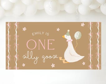 One Silly Goose Birthday Personalized Banner 1st Birthday Silly Goose Party Decor Photo Backdrop Goose Custom Banner First Bday PRINTABLE