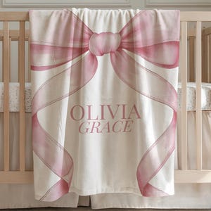 Manta personalizada con lazo rosa para niña, manta de coqueta de cuadros vichy, regalo personalizado para bebé, regalo para baby shower, regalo para niña recién nacida.
