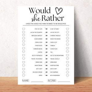 Would She Rather Bridal Shower Game Template Printable Interactive Bride to Be Games Editable Bride Game Modern Bridal Shower Games Wedding