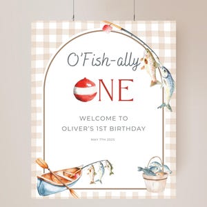 OFishally One Birthday Welcome Sign Editable Fishing Party Welcome Poster Boy 1st Birthday Decor The Big One Theme Bday Reeling in the Fun