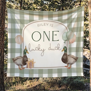 One Lucky Duck Birthday Backdrop One Lucky Duck Welcome Sign Lucky Duck Banner Personalized Mallard Duck Birthday Decoration
