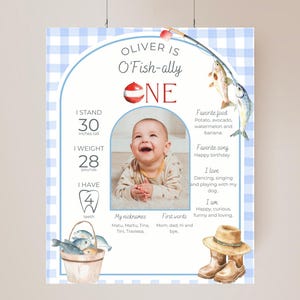 OFishally One Birthday Milestone Sign Editable Fishing Party Monthly Banner 1st Birthday Photo Banner Milestone photo sign