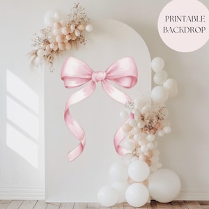 Pink Bow Arch Background Coquette Aesthetic Balloon Arch Backdrop Pink Bow 1st Birthday Girl Photo Backdrop Bow Theme First Birthday Sign
