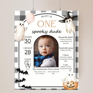 One Spooky Dude Birthday Milestone Sign Editable Ghost Party Monthly Banner 1st Birthday Photo Banner Milestone photo sign First Boo Day