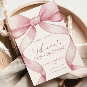Girls Just Wanna Be ONE First Birthday Invitation 1st Birthday Pink Bow Birthday Invite Pink Bow Invitation Template Coquette Aesthetic