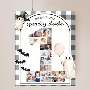 One Spooky Dude Birthday Milestone Poster Editable Ghost Birthday 1st Birthday Milestone Poster First Year Photo Board Halloween Birthday