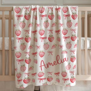 Pink Bow Personalized Blanket Baby Girl Coquette Blanket Berry Sweet Baby Blanket Custom Baby Gift Girl Baby Shower Gift New Baby Girl Gift