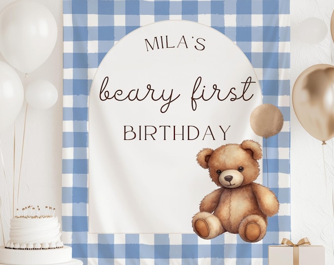 Beary First Birthday Banner Bear Decorations Bearly One Decorations ...