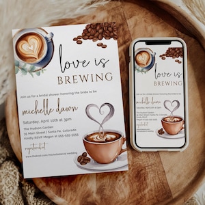 Love Is Brewing Bridal Shower Invitation Coffee Bridal Invite Coffee Theme Shower Bridal Brunch Invite Espresso Bridal Shower Evite