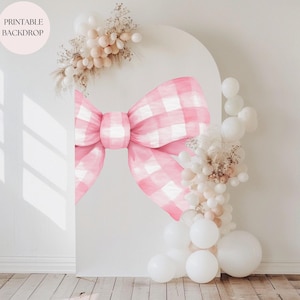 Pink Bow Arch Background Coquette Aesthetic Balloon Arch Backdrop Pink Bow 1st Birthday Girl Photo Backdrop Bow Theme First Birthday Sign