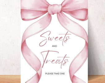 Pink Bow Dessert Table Sign Template Editable Baby Shower Sign Favors Coquette Aesthetic Gifts Sign Printable Signs Ribbon Girl Baby Shower