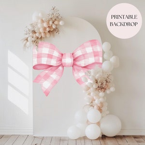 PRINTABLE DIY Pink Bow Balloon Backdrop Pink Coquette First Birthday Baby Shower Photo Backdrop Balloon Arch Template 54x84 Instant Download