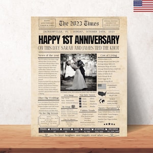 Jahrestagsgeschenk für Mann oder Frau Druckbares party Dekor Paargeschenk Plakat Hochzeitsgeschenk Zeitungsschild Hochzeit Tabloid