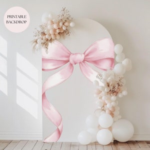 Pink Bow Arch Background Coquette Aesthetic Balloon Arch Backdrop Pink Bow 1st Birthday Girl Photo Backdrop Bow Theme First Birthday Sign