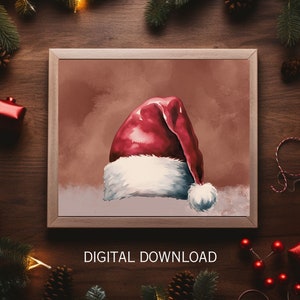 Christmas Wall Decor Printable Santa Hat Painting Rustic Christmas Art Printable Xmas Decor-Print Vintage Xmas Holiday Art Print Holiday