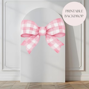 Pink Bow Baby Shower Balloon Arch Backdrop Blush Pink Ribbon Bow Welcome Sign Pink Coquette Baby Shower Photo Background Printable Template