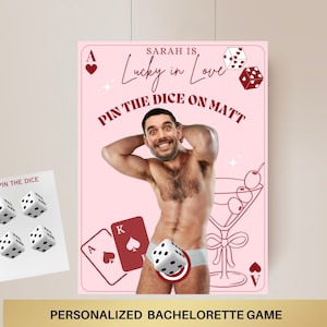 Plantilla de juego de despedida de soltera Lucky In Love, letrero de decoración personalizado de Las Vegas, juego editable de Casino Bach, Las Vegas antes del voto, decoración de la cara del novio