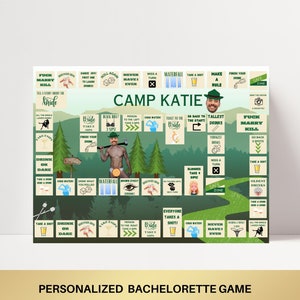 Camp Bachelorette Board Drinking Game Party Game Template Last trail before the veil personalized decor sign Camp Bach Groom Face Decor