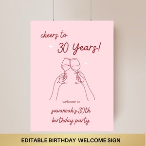 Proost op 30 jaar welkomstbord esthetische verjaardag welkomstbord moderne verjaardag welkomstbord sjabloon roze verjaardag decor wijn verjaardag