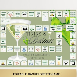 Bikinis and Martinis Bachelorette Board Drinking Game Party Game Template martinis and bikinis Bach Party Games personalized hen party