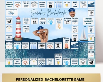 Nautical Bachelorette Board Drinking Game Party Game Template Let's get Nauti personalized decor sign Sailor Bach Groom Face Decor