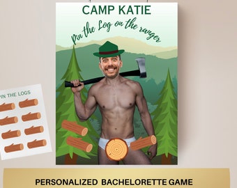 Camp Bachelorette Party Spielvorlage Letzte Spur vor dem Schleier personalisiertes Dekorzeichen Camp Bach Bearbeitbare Spiele Bräutigam Gesicht Dekor Berg