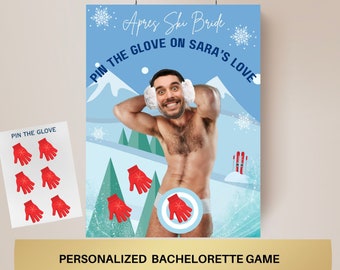 Apres Ski Bachelorette Party Game Template Snow in Love personalized decor sign Winter Bach Editable Games Groom Face Decor