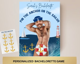 Nautische Bachelorette Party Game Template Laten we Nauti gepersonaliseerde decorteken krijgen Sailor Bach Bewerkbare Games Bruidegom Gezicht Decor