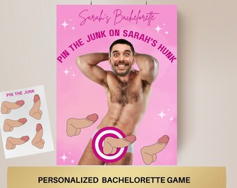 Pin the Junk on the Hunk, Pin the Pecker Bachelorette Party Game Hen Party personalized decor Same penis forever Bach Games Groom Face Decor