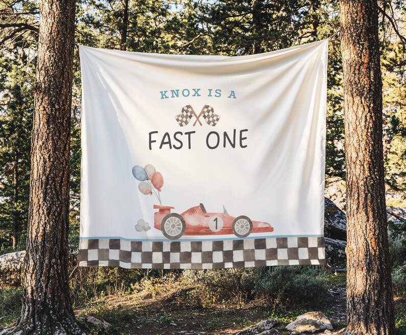 Fast One Birthday Personalized Banner 1st Birthday Racecar Party Decor ...