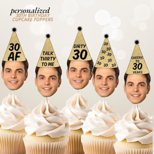 30th Birthday Cupcake Toppers Custom Face Cupcake Toppers Personalized Face Cupcake Toppers Funny Custom Photo Toppers 30th Birthday Gift