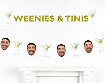 Weenies and Tinis Banner Martini Themed Bachelorette Party Decorations Margs and Matrimony Party Groom Face Banner Groom Decor Martini Bach